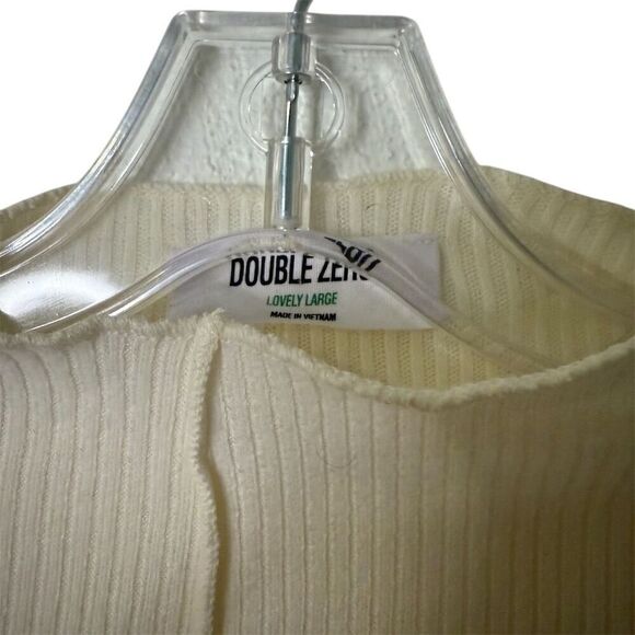 Double Zero Women's Ivory Ribbed Mock Turtleneck Long Sleeve Top Size L - Picture 2 of 5